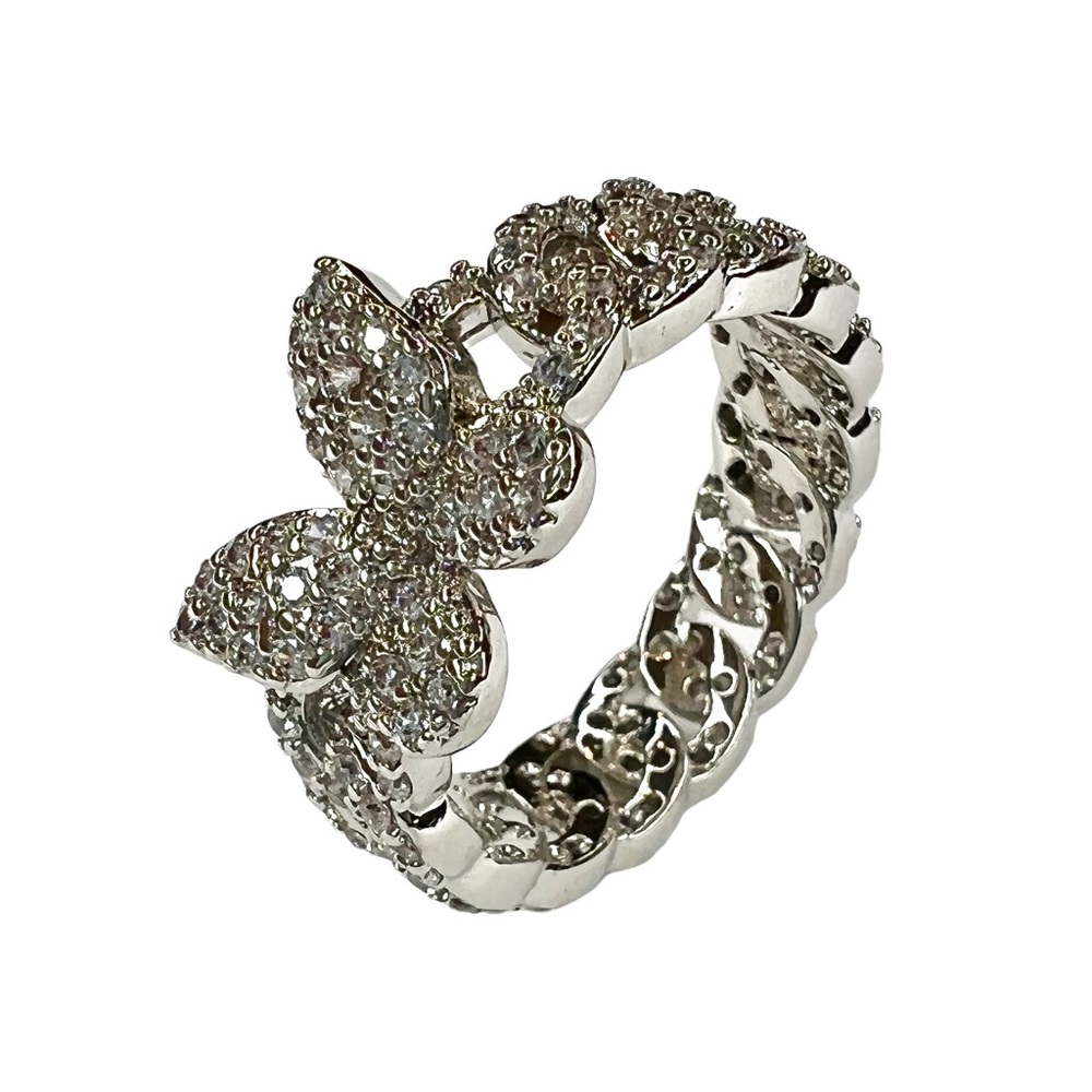 Butterfly Zircon & Chain Silver Plated Ring